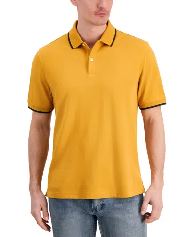 Club Room Men's Regular-fit Tipped Performance Polo Shirt, Created For Macy's In Golden