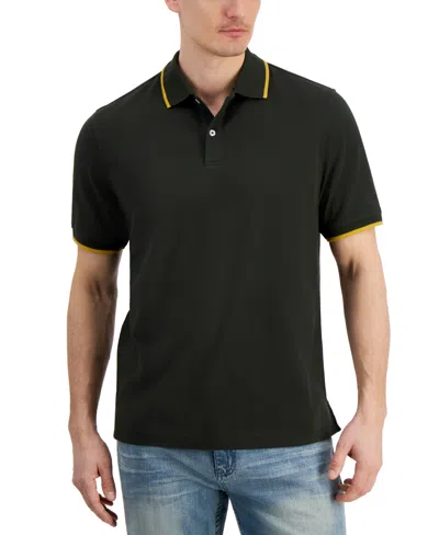 Club Room Men's Regular-fit Tipped Performance Polo Shirt, Created For Macy's In Deep Black