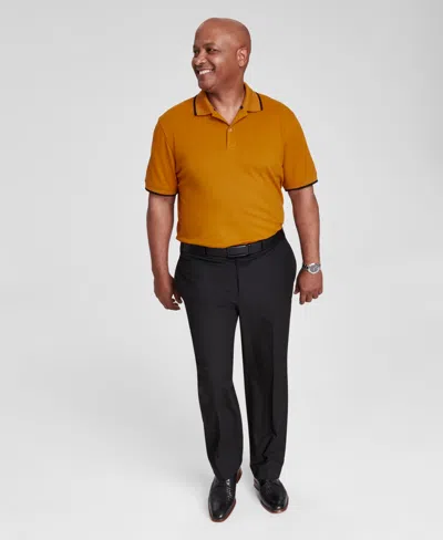 Club Room Men's Regular-fit Tipped Performance Polo Shirt, Created For Macy's In Golden