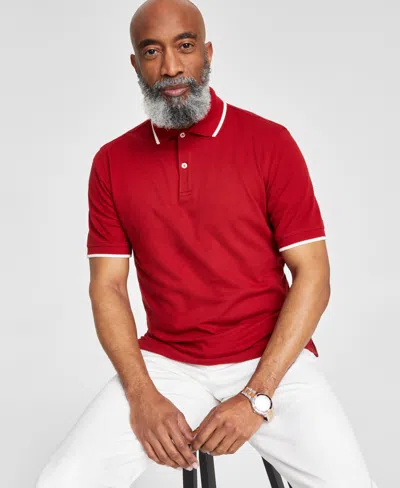 Club Room Men's Regular-fit Tipped Performance Polo Shirt, Created For Macy's In Red Dahlia