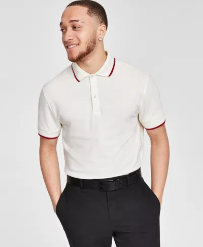 Club Room Men's Regular-fit Tipped Performance Polo Shirt, Created For Macy's In Vanilla