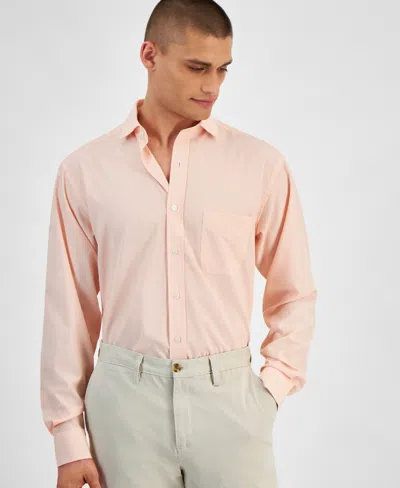 Club Room Men's Regular Fit Traveler Fine Stripe Dress Shirt, Created For Macy's In Lily Orange