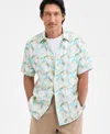 Club Room Men's Regular-fit Tropical-print Button-down Linen Shirt, Macy's Exclusive In Gray