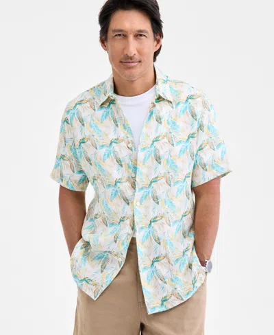 Club Room Men's Regular-fit Tropical-print Button-down Linen Shirt, Macy's Exclusive In Gray