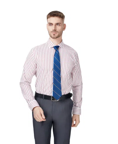 Club Room Men's Regular-fit Harry Stripe Dress Shirt In Brick Ruby Knight