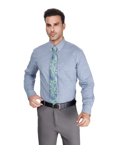 Club Room Men's Regular-fit Stretch Plaid Dress Shirt In Blue