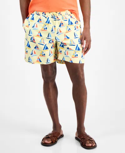 Club Room Men's Sail Boat 7" Swim Trunks, Exclusively At Macy's In Yellow