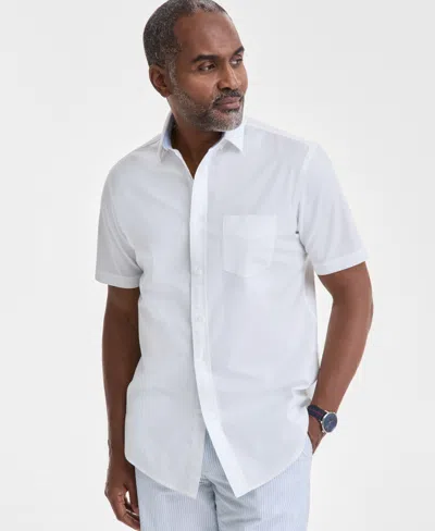 Club Room Men's Short Sleeve Button-down Oxford Shirt, Created For Macy's In Bright Whi