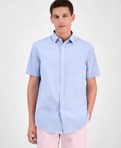 Club Room Men's Short Sleeve Button-down Oxford Shirt, Created For Macy's In Lupine Blu