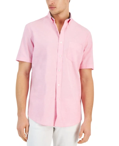 Club Room Men's Short Sleeve Button-down Oxford Shirt, Created For Macy's In Pink Sky Combo