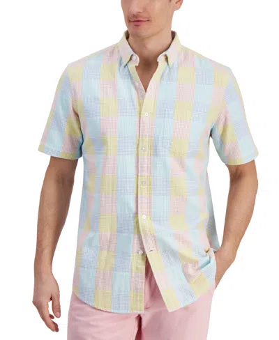 Club Room Men's Short Sleeve Button Front Madras Plaid Shirt, Created For Macy's In Multi