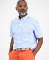 Club Room Men's Short Sleeve Lobster Print Button-down Shirt, Exclusively At Macy's In Blue