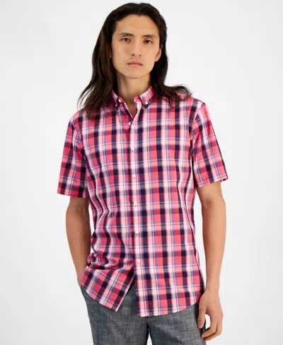 Club Room Men's Short Sleeve Printed Shirt, Created For Macy's In Pink
