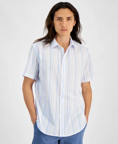 Club Room Men's Short Sleeve Printed Shirt, Created For Macy's In Pale Ink Blue Stripe