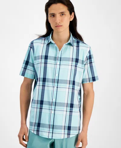 Club Room Men's Short Sleeve Printed Shirt, Created For Macy's In Sprint Mint