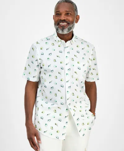 Club Room Men's Short Sleeve Seashell Print Button-down Shirt, Exclusively At Macy's In White