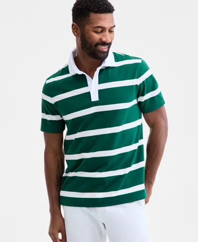 Club Room Men's Short-sleeve Striped Rugby Shirt, Macy's Exclusive In Green