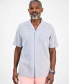 Club Room Men's Short Sleeve Striped Seersucker Button-front Camp Shirt, Exclusively At Macy's In Blue