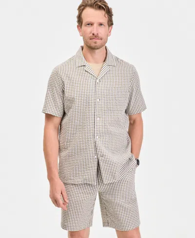 Club Room Men's Short Sleeve Striped Seersucker Button-front Camp Shirt, Exclusively At Macy's In Gray