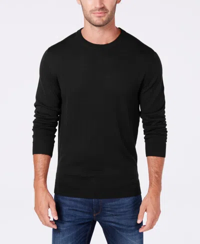 Club Room Men's Solid Crew Neck Merino Wool Blend Sweater, Created For Macy's In Deep Black