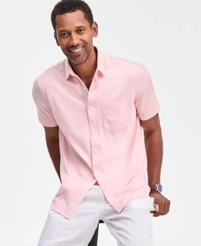 Club Room Men's Solid Short-sleeve Button-up Knit Shirt, Macy's Exclusive In Pink