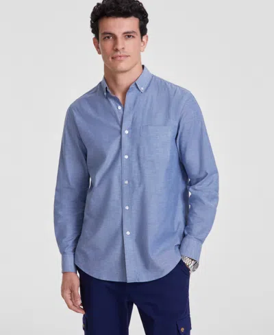 Club Room Men's Solid Stretch Oxford Cotton Shirt, Created For Macy's In Blue