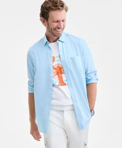 Club Room Men's Solid Stretch Oxford Cotton Shirt, Created For Macy's In Blue
