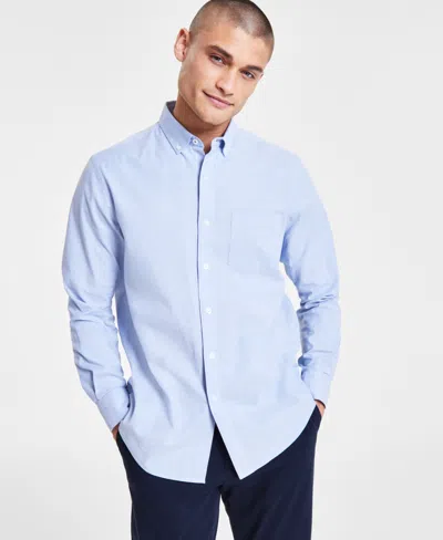 Club Room Men's Solid Stretch Oxford Cotton Shirt, Created For Macy's In Lupine Blue