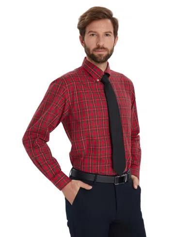 Club Room Men's Stewart Tartan Regular-fit Dress Shirt, Macy's Exclusive In Red