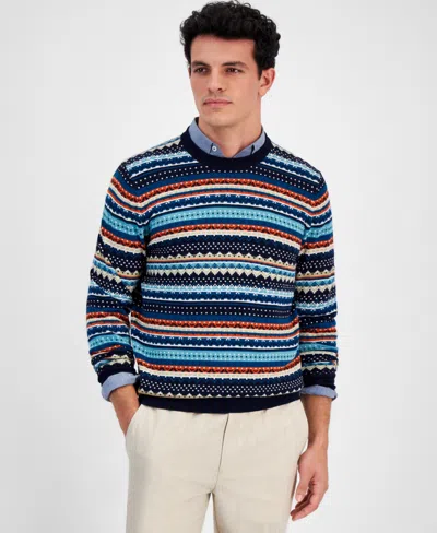Club Room Men's Stripe Merino Crewneck Sweater, Created For Macy's In Basic Navy
