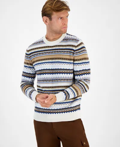 Club Room Men's Stripe Merino Crewneck Sweater, Created For Macy's In Winter Ivory