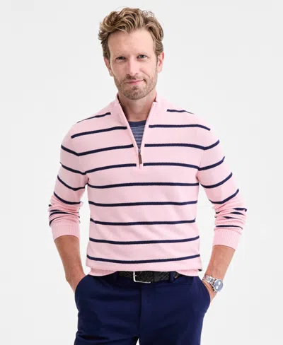Club Room Men's Striped Cotton Pique Half-zip Sweater, Macy's Exclusive In Pink