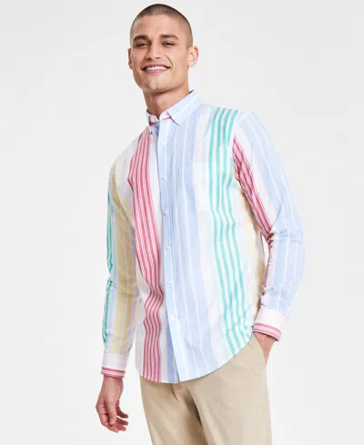Club Room Men's Striped Poplin Shirt, Created For Macy's In Bright White