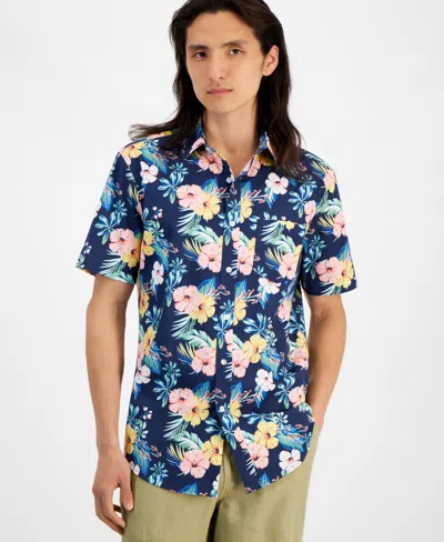 Club Room Men's Summer Garden Regular-fit Stretch Floral Button-down Shirt, Created For Macy's In Navy Blue