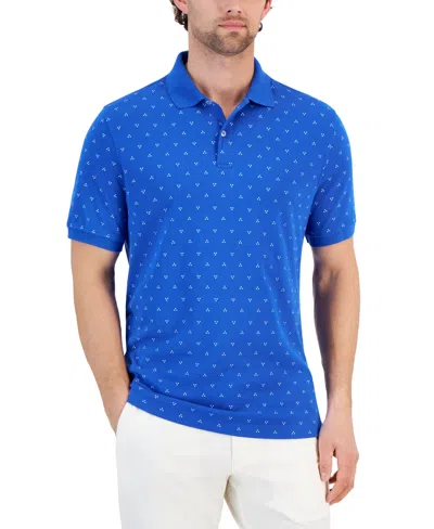 Club Room Men's Taylor Printed Short Sleeve Novelty Interlock Polo Shirt, Created For Macy's In Blue Combo