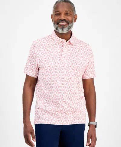 Club Room Men's Ted Short Sleeve Medallion Print Polo Shirt, Exclusively At Macy's In Pink