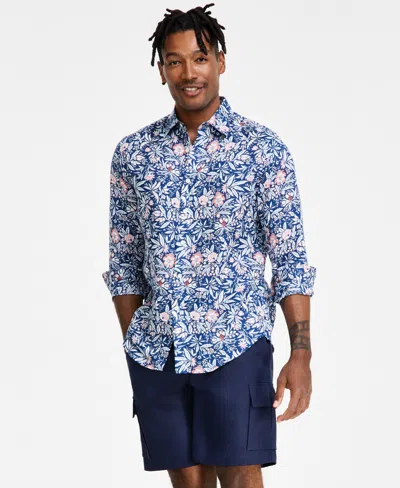 Club Room Men's Terra Regular-fit Floral-print Button-down Shirt, Created For Macy's In Navy Crush