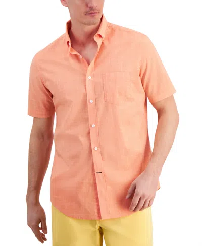 Club Room Men's Texture Check Stretch Cotton Shirt, Created For Macy's In Celosia Orange