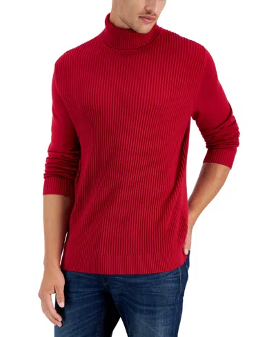 Club Room Men's Textured Cotton Turtleneck Sweater, Created For Macy's In Fire