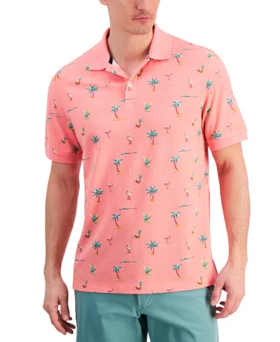 Club Room Men's Textured Short Sleeve Florida Life Print Performance Polo Shirt, Created For Macy's In Coral Cream