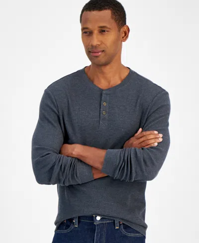 Club Room Men's Thermal Long Sleeve Henley, Created For Macy's In Dark Lead Opd