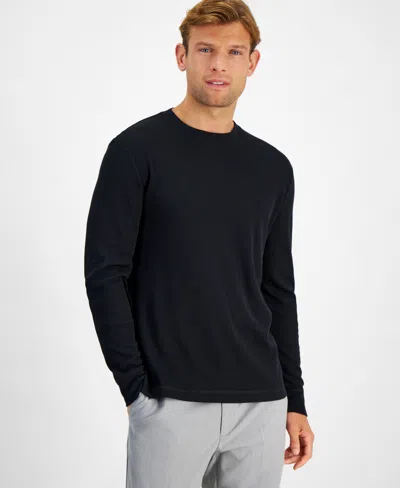 Club Room Men's Thermal Long-sleeve Ribbed Crewneck Sweater, Created For Macy's In Deep Black