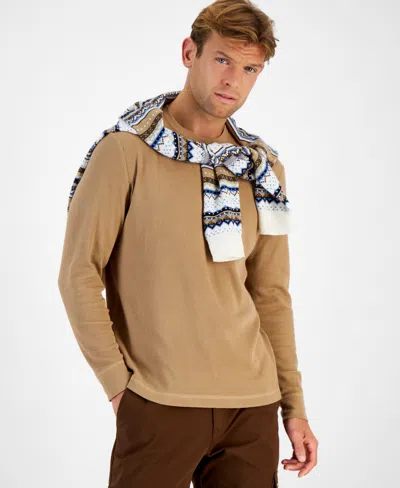 Club Room Men's Thermal Long-sleeve Ribbed Crewneck Sweater, Created For Macy's In Moca