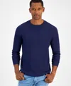 Club Room Men's Thermal Long-sleeve Ribbed Crewneck Sweater, Created For Macy's In Navy Blue