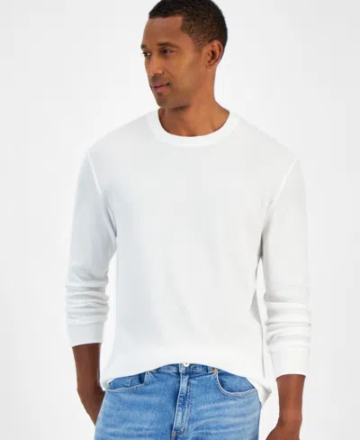 Club Room Men's Thermal Long-sleeve Ribbed Crewneck Sweater, Created For Macy's In Pearl