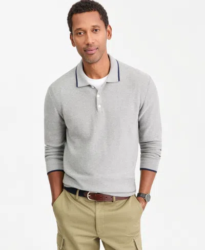 Club Room Men's Tipped Long-sleeve Polo Sweater, Macy's Exclusive In Morning Dove Hthr