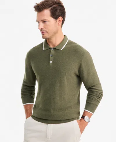 Club Room Men's Tipped Long-sleeve Polo Sweater, Macy's Exclusive In Woodland Moss Hthr