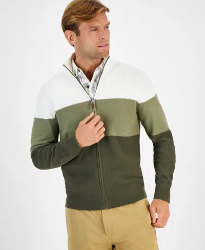 Club Room Men's Tri-block Full-zip Sweater, Created For Macy's In Olive