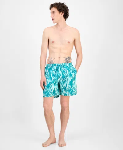 Club Room Men's Tropical Leaf-print Swim Trunks, Exclusively At Macy's In Blue