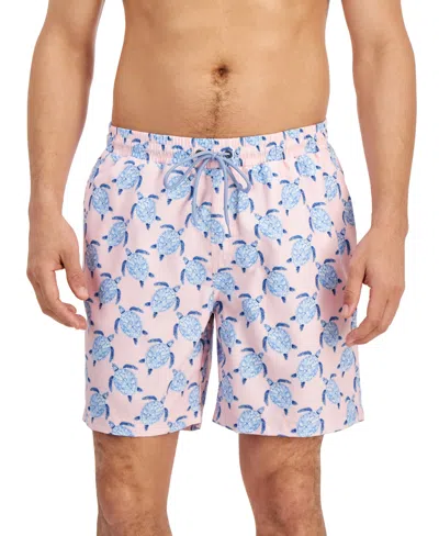 Club Room Men's Turtle-print Quick-dry 7" Swim Trunks, Created For Macy's In Rose Shadow